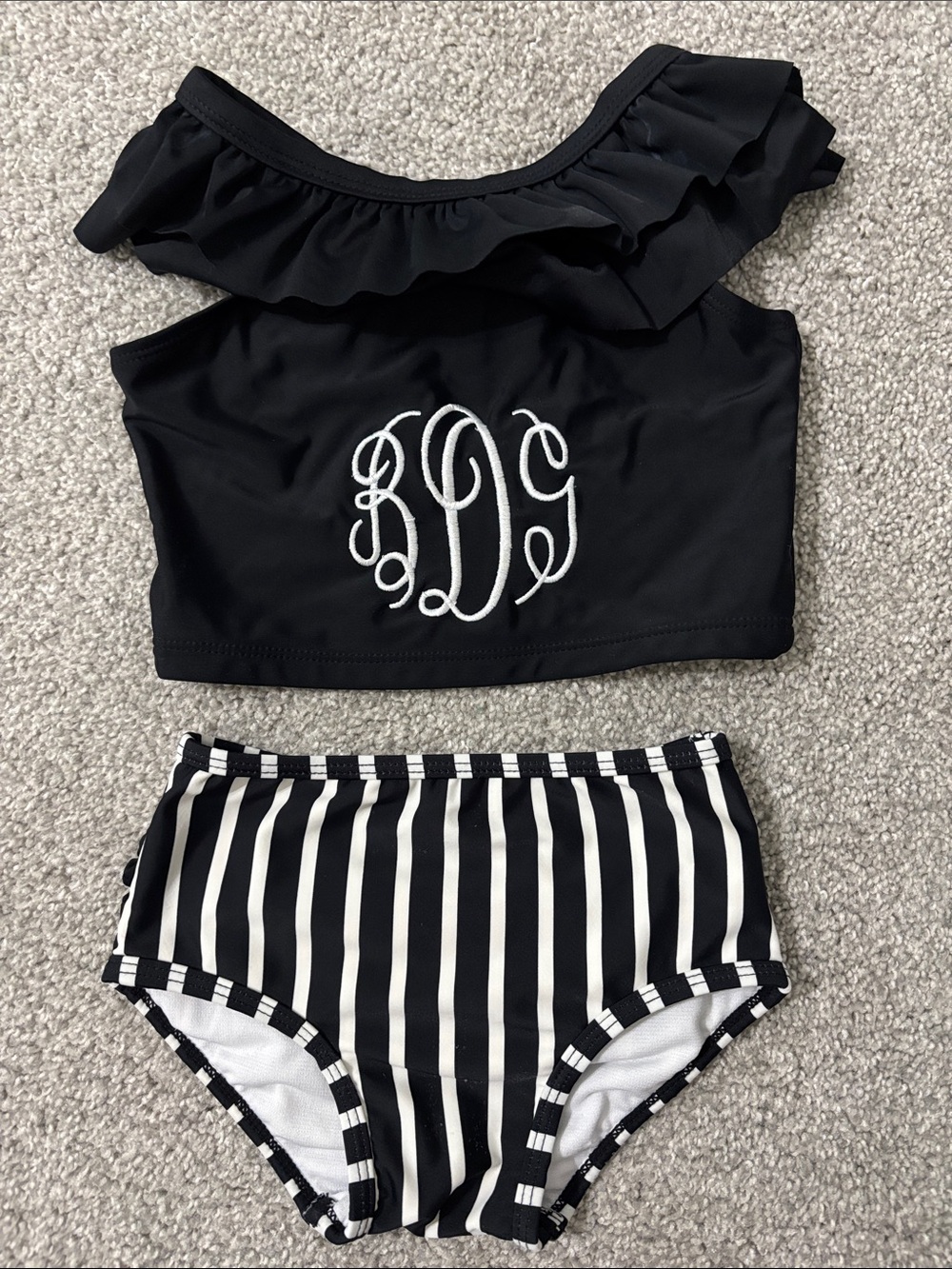 Ruffle Butts Black and White Striped Two-Piece Swim Set